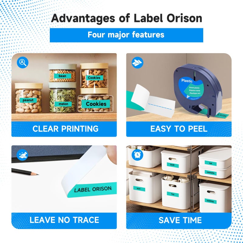 Label Orison Compatible with Dymo LetraTag Refill Green 91334 Plastic 12mm Label Tape for Dymo Label Maker Refills Letra Tag LT100H LT100T 200B QX50, Black on Green,1/2 Inch X 13Feet(12mmx4m), 5Pack - Image 3